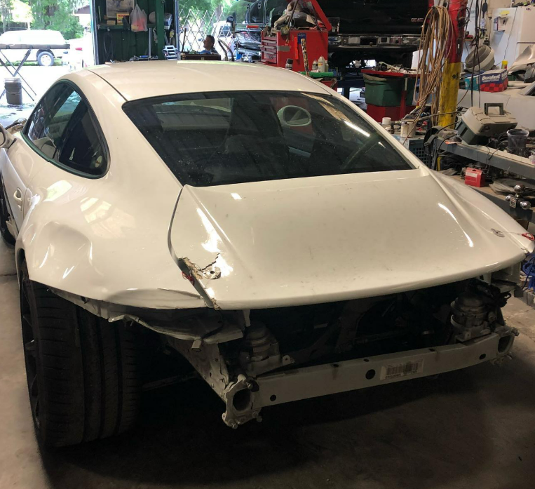 Porsche GT3 rear damage before repair